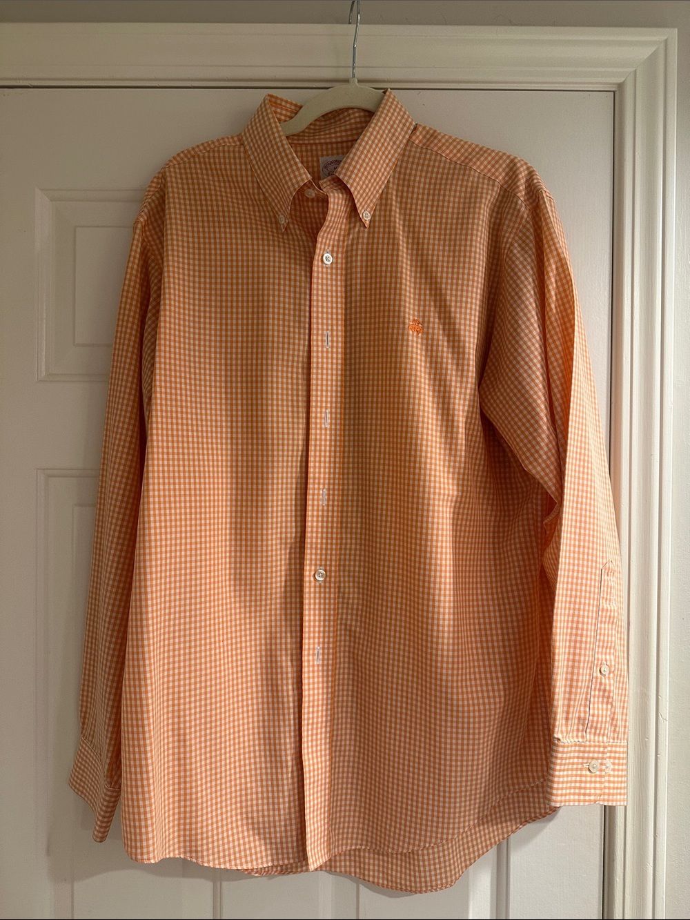 Brooks Brothers Orange Gingham Button-Up Dress Shirt